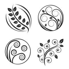 Black floral swirls and leaves botanical decorative