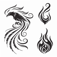 Black phoenix and flame design elements fire flames