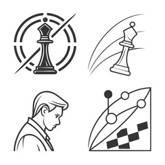 Chess queen and strategy icons game board game