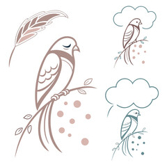 Delicate birds and feather design branch leaves