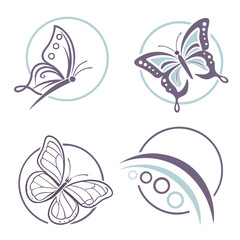 Fototapeta premium Delicate butterfly icons with circular motifs illustration