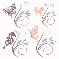 Delicate floral swirls with butterflies and horse decorative