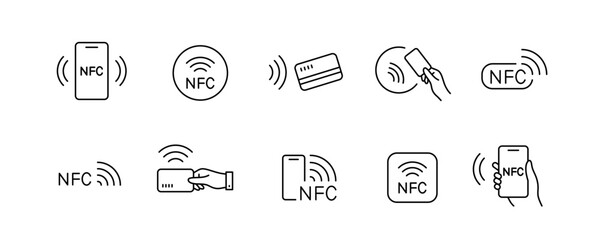 NFC Technology Icons Collection with Editable Stroke