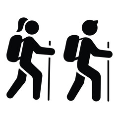 Vector icon isolated on white background. Hiking icon. Walking. Public footpath. Trail.