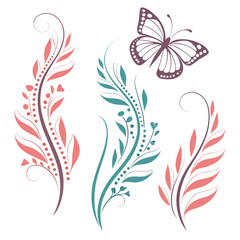 Floral Swirls and Butterfly Design decorative botanical