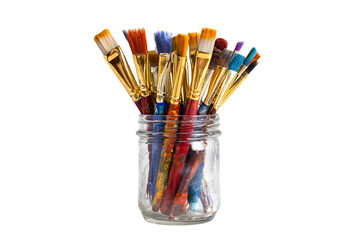 paint brushes in jar isolated on transparent background