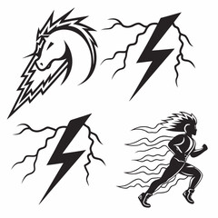 Horse lightning bolt and running figure vector