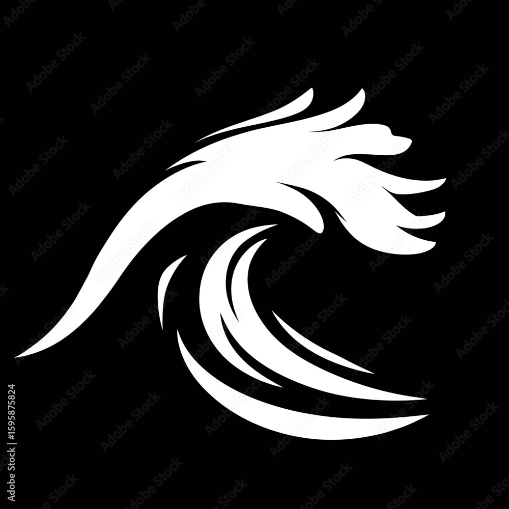 Poster stylized wave flows powerfully ocean isolated graphical simple background