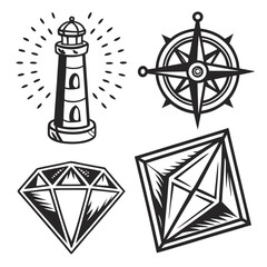 Lighthouse compass diamond geometric shapes vector
