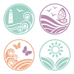 Lighthouse waves birds butterfly sun plants seagulls