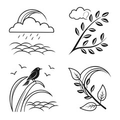 Fototapeta premium Nature icons with bird and rainbow cloud