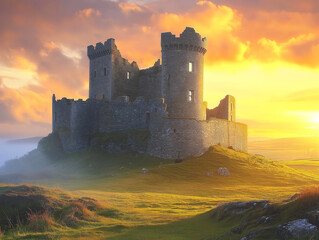 Majestic Welsh Castle Ruins Glowing in the Morning Sun