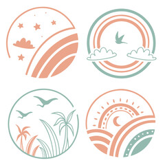 Nature inspired circular emblems with pastel colors