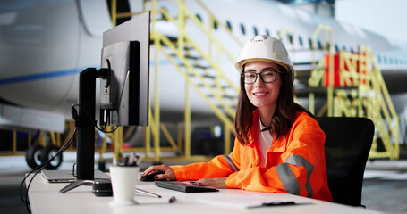 Aircraft Maintenance Technician Inspects Airplane Engine