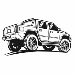 Off road pickup truck black and white vehicle