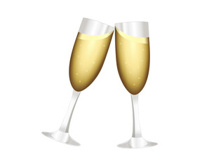 Two flutes of alcohol drink gold champagne sparkling wine icon