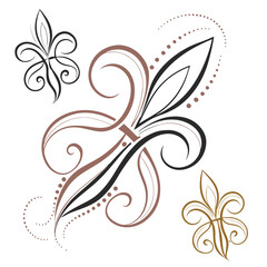 Ornate fleur de lis decorative elements floral swirls © rabby