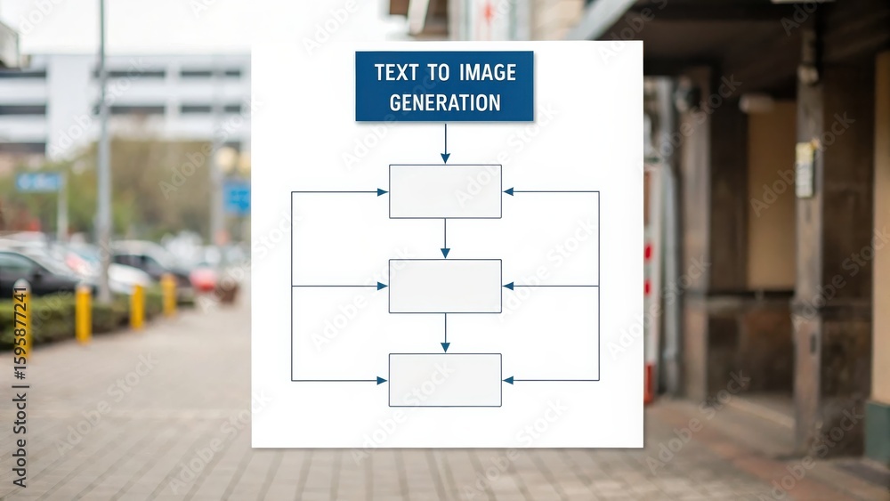 Aufkleber text-to-image ai model flowchart illustrating text-to-image generation process on a city street.