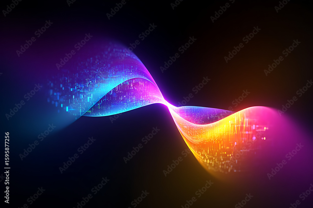 Aufkleber a vibrant abstract wave of digital light flows across a dark background, symbolizing the futuristic 