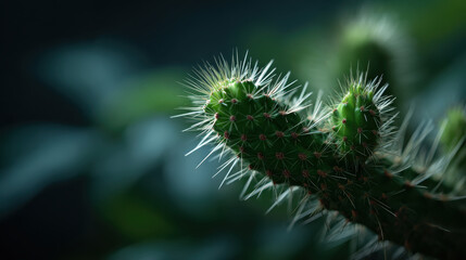 Close up view of cactus showcasing its unique texture and sharp spines, creating intriguing visual contrast against blurred background