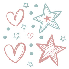 Pink and teal hearts and stars dots