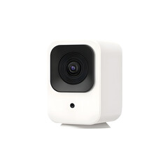 Obraz premium Modern Minimalist White Security Camera on a Black Backdrop, Technology and Surveillance