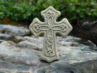 Traditional Welsh Celtic Cross Design Engraved in Stone