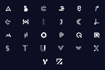 Collection of 26 Minimalist Modern Alphabet Logo Designs, Premium abstract Logo bundle set, Logos and Marks.