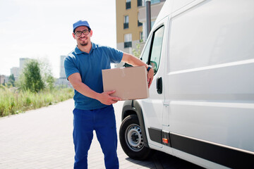 Skilled Latino Mover Transporting Packages
