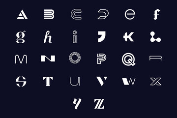 Collection of 26 Minimalist Modern Alphabet Logo Designs, Premium abstract Logo bundle set, Logos and Marks.