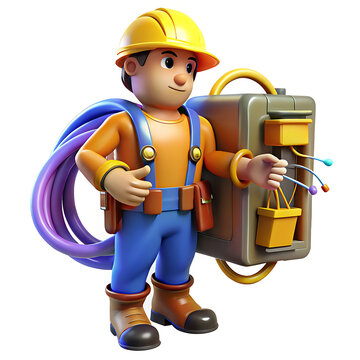 recommend clip art: Cartoon electrician character with tools and equipment