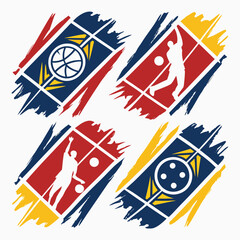 Sports icons with abstract brush strokes basketball