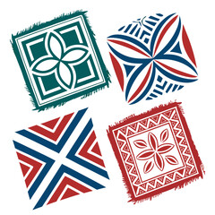 Tribal patterns geometric shapes red blue green vector
