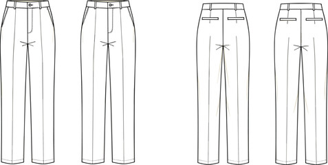 cad drawing flat vector illustration of women formal straight pants technical fashion sketch clothing design front back view © Biplob Creatives
