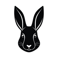 Minimalist Black and White Rabbit Head with Long Ears