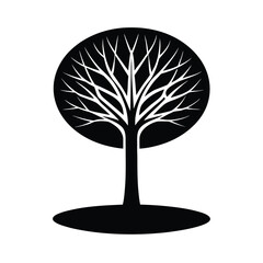 Minimalist Black and White Tree with Circular Canopy