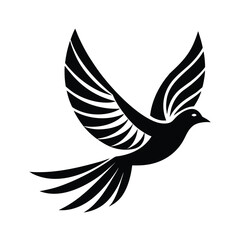Abstract Black and White Bird in Flight with Curved Wings