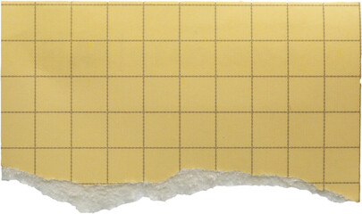 piece of yellow graph cardboard paper tear isolated on white background