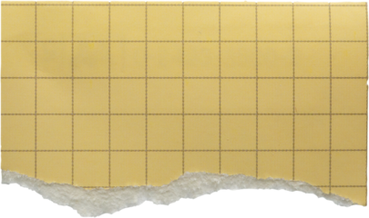 piece of yellow graph cardboard paper tear isolated on white background