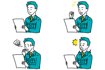 書類を見る作業員の男性　セット