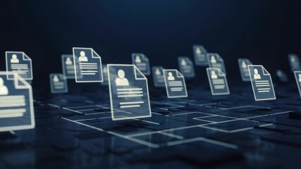 Abstract illustration of floating document icons representing data - Powered by Adobe