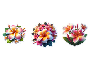 Set of frangipani flowers sticker isolated on a transparent background. Generative AI