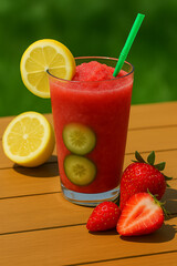 A glass of strawberry lemonade slushie