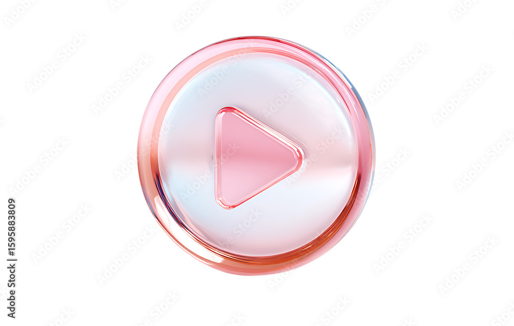 Fototapete 3d rendering of a glass play button icon with a soft shadow and gradient color. transparent, frosted