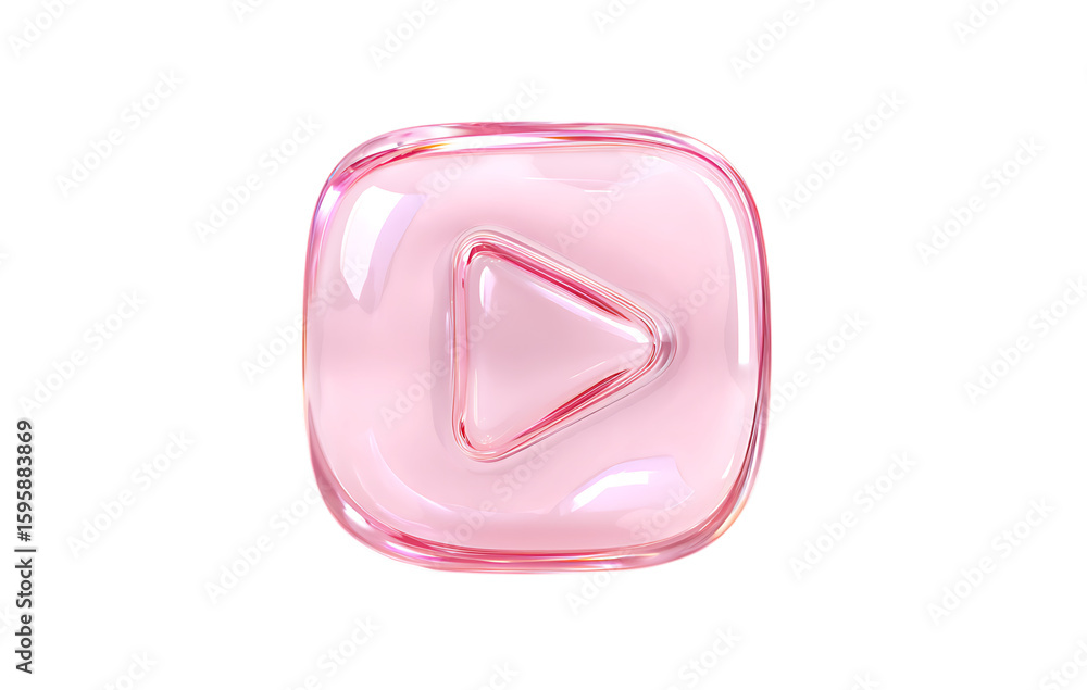 Fototapete 3d rendering of a glass play button icon with a soft shadow and gradient color. transparent, frosted