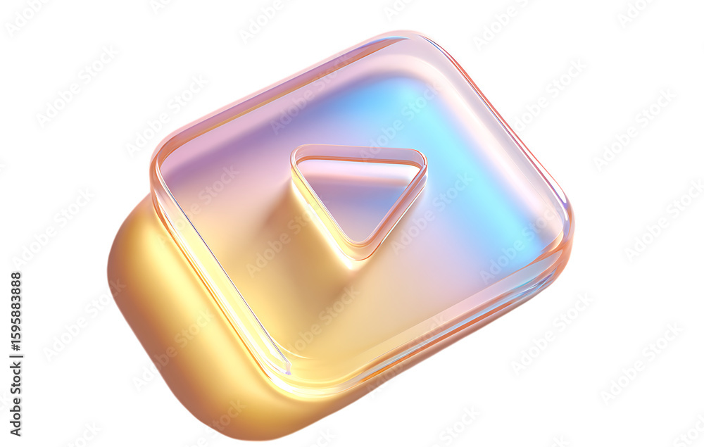 Aufkleber 3d rendering of a glass play button icon with a soft shadow and gradient color. transparent, frosted