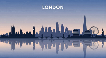 London skyline silhouette with reflection. Landscape London, UK. Vector illustration. stock