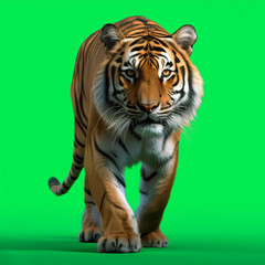 Obraz premium Tiger walking on green screen
