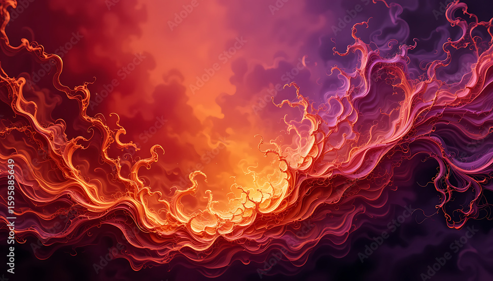 Poster an abstract and dynamic blend of fiery colors and smoky textures creates a captivating background, e
