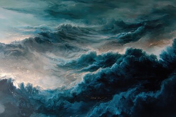 Stormy Night Ocean Cloudscape With Gold Shimmer